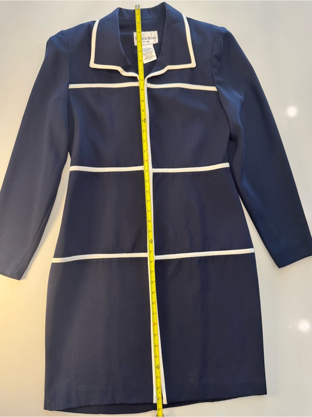 Danny & Nicole Navy Long Sleeve Dress with Cream Trim - Picture 4 of 9